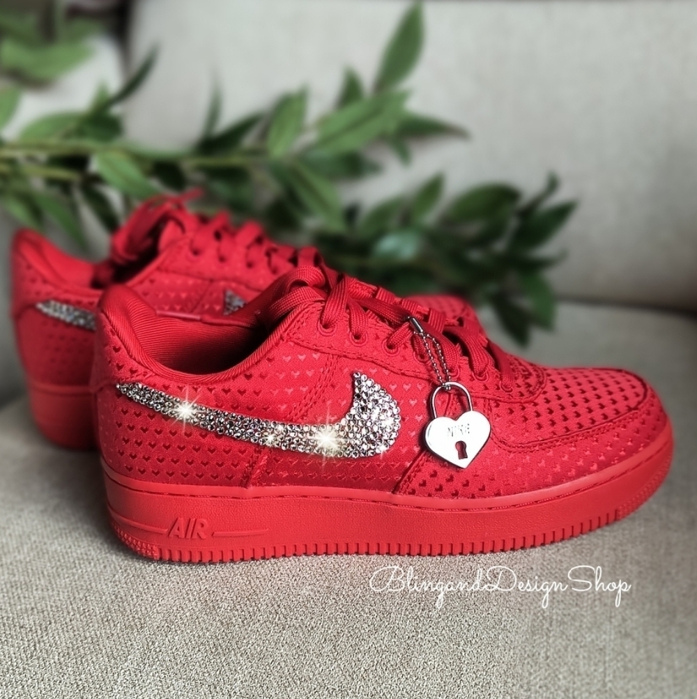 Women's Nike Air Force 1 Retro Valentine's Day Customized Sneakers With Crystals - Picture 8 of 8
